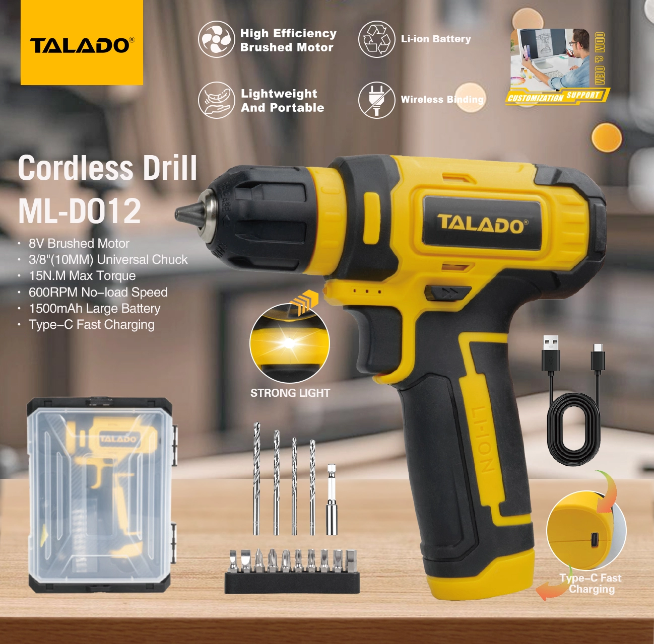 M&aacute;y khoan kh&ocirc;ng d&acirc;y mini 8V Type C M&aacute;y khoan điện gia đ&igrave;nh sạc nhanh