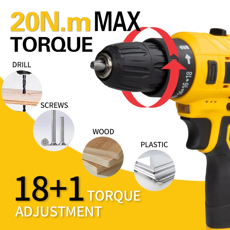 M&aacute;y khoan kh&ocirc;ng d&acirc;y m&ocirc;-men xoắn cao tốc độ k&eacute;p 12V với m&agrave;n h&igrave;nh kỹ thuật số t&ugrave;y chọn cho c&ocirc;ng việc cải tạo DIY của hộ gia đ&igrave;nh