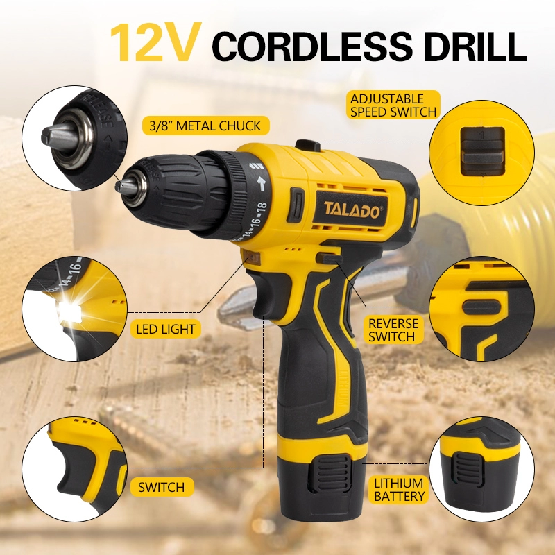 M&aacute;y khoan kh&ocirc;ng d&acirc;y m&ocirc;-men xoắn cao tốc độ k&eacute;p 12V với m&agrave;n h&igrave;nh kỹ thuật số t&ugrave;y chọn cho c&ocirc;ng việc cải tạo DIY của hộ gia đ&igrave;nh