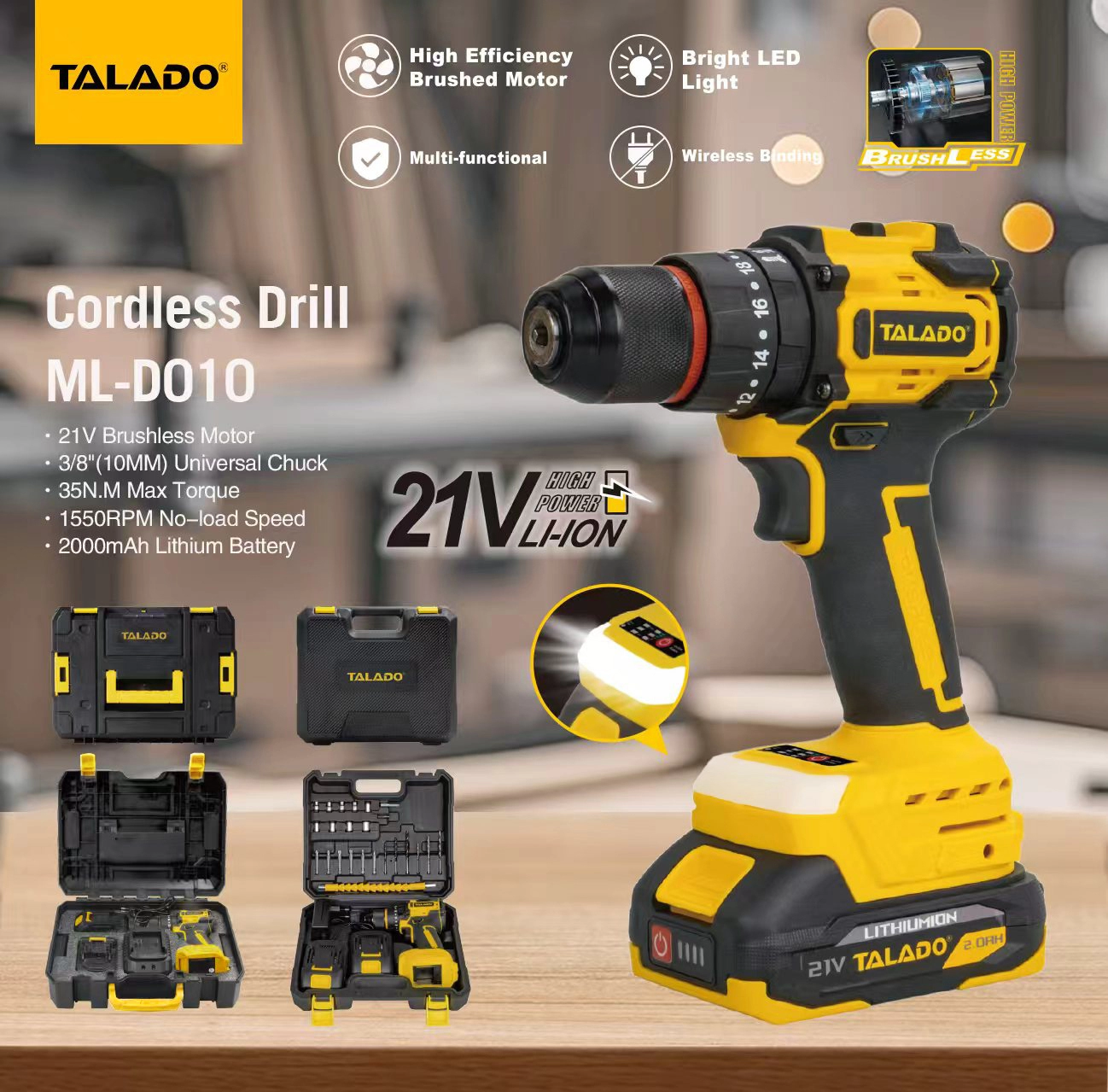 Tr&igrave;nh điều khiển m&aacute;y khoan kh&ocirc;ng d&acirc;y kh&ocirc;ng chổi than 21V M&aacute;y khoan pin c&oacute; thể thay thế m&ocirc;-men xoắn cao 35N.M để sửa chữa v&agrave; cải tạo h&agrave;ng ng&agrave;y